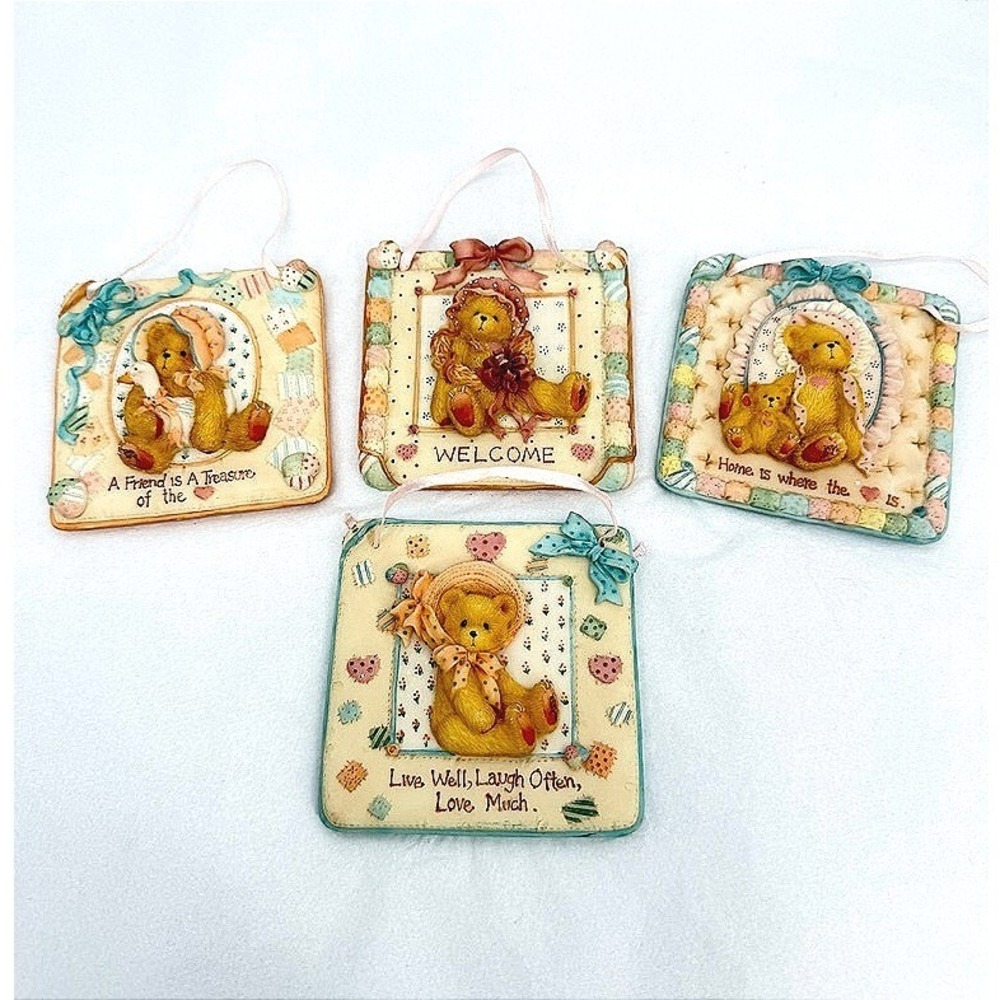 Enesco Priscilla Hillman Cherished Teddies Wall Plaques Set of 4 Bear Decor